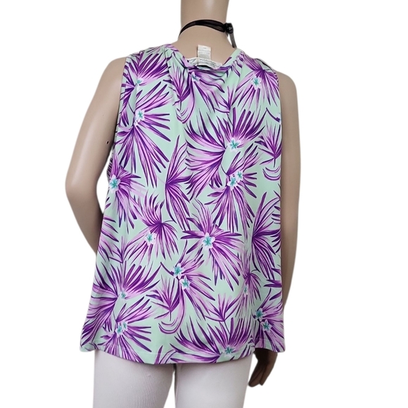 Pineapple Moon Palm Print Sleeveless Top Tropical - Picture 2 of 2